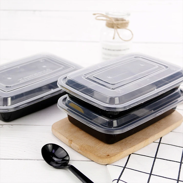 

Black Disposable Plastic Food Meal Microwavable Lunch Box Takeaway, Black base