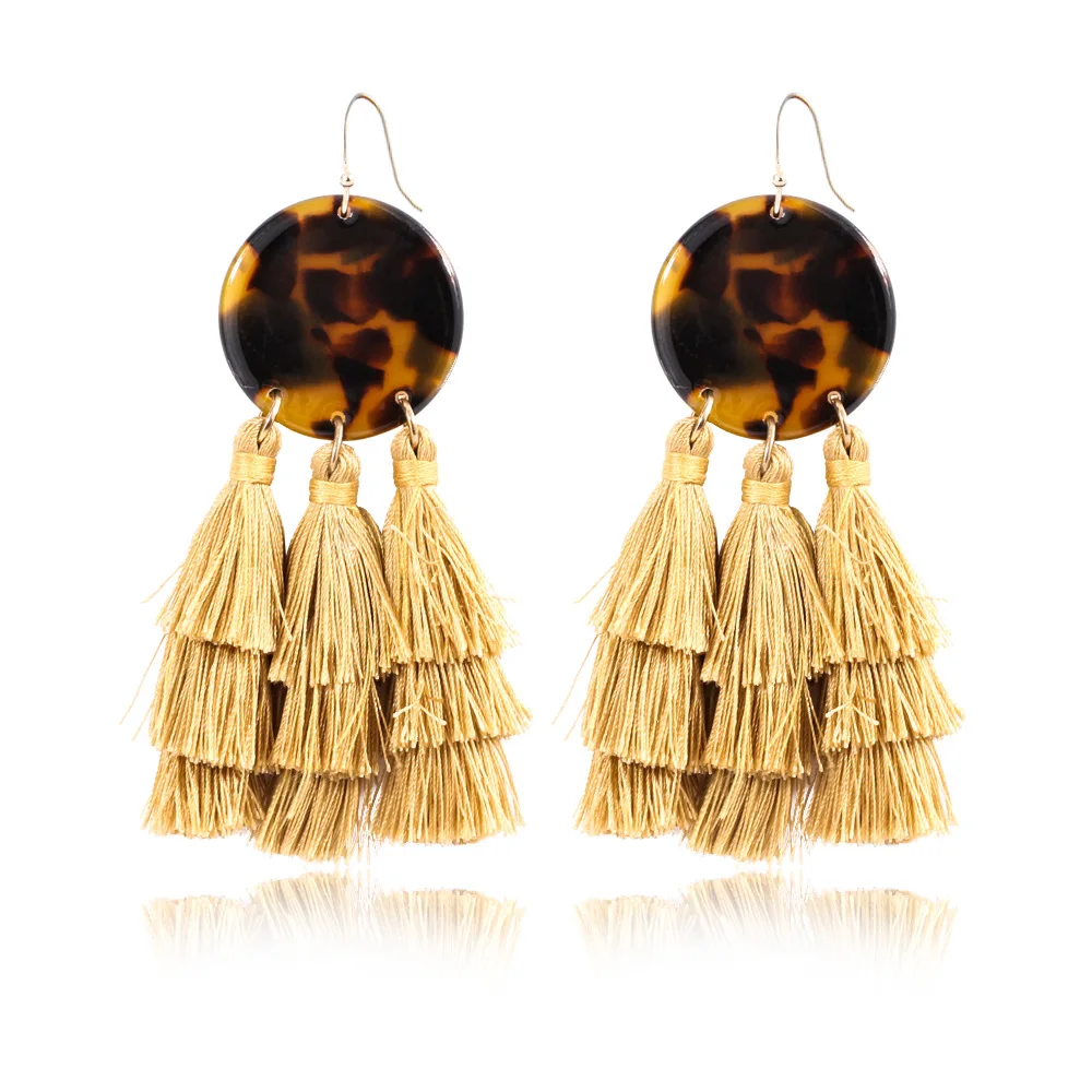 

JUHU Popular accessories brown leopard grain alloy tassel drop earring acrylic stud earring set more than one card for women, Colorful