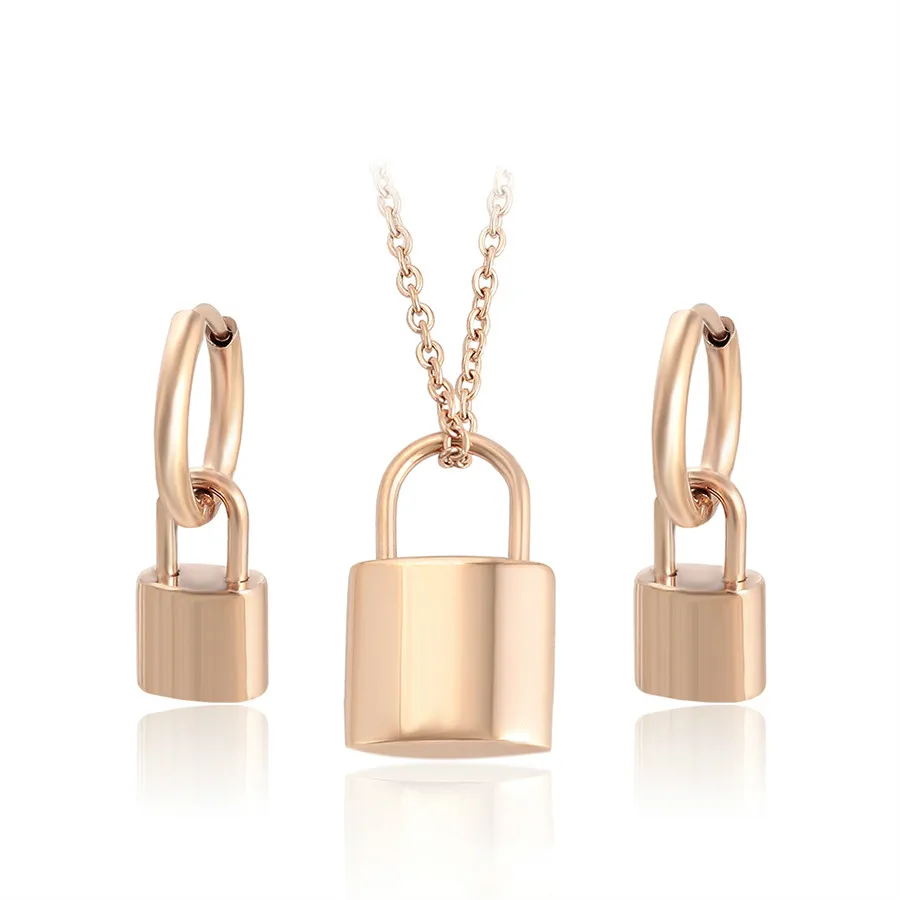 

YXS-564 Xuping Jewelry Simple Fashion High Quality Unique Design Lockhead Necklace Earring Two Piece Set