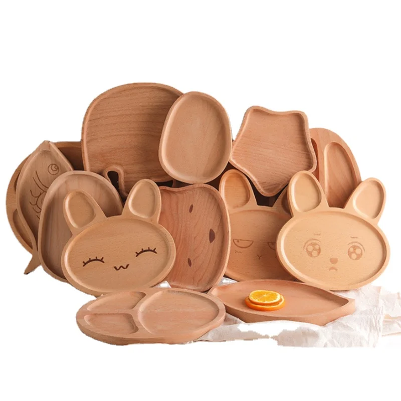 

CNLF hot sales Children's Wooden Cartoon Plate dish Eco-Friendly plate Handcrafted Dinnerware CNLF