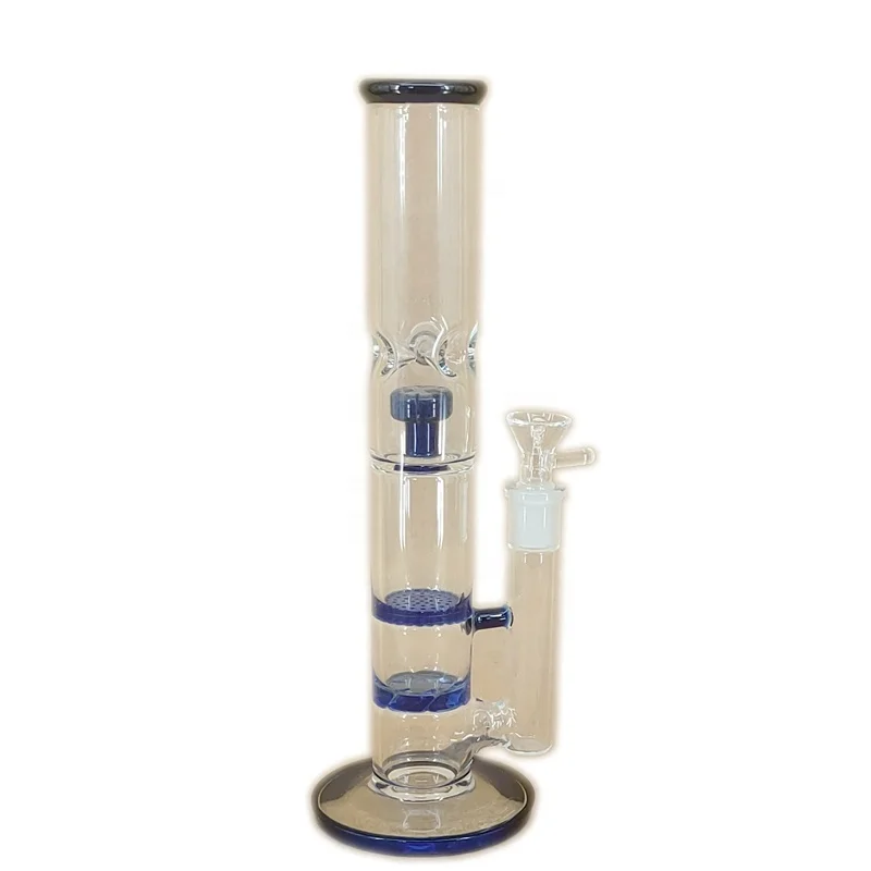 

FF Brand Female Joint Transfer Printed Dual Percolators Silicone Glass Water Tube Hookah Bubbler Rigs Bongo Smoking Pipes, Blue