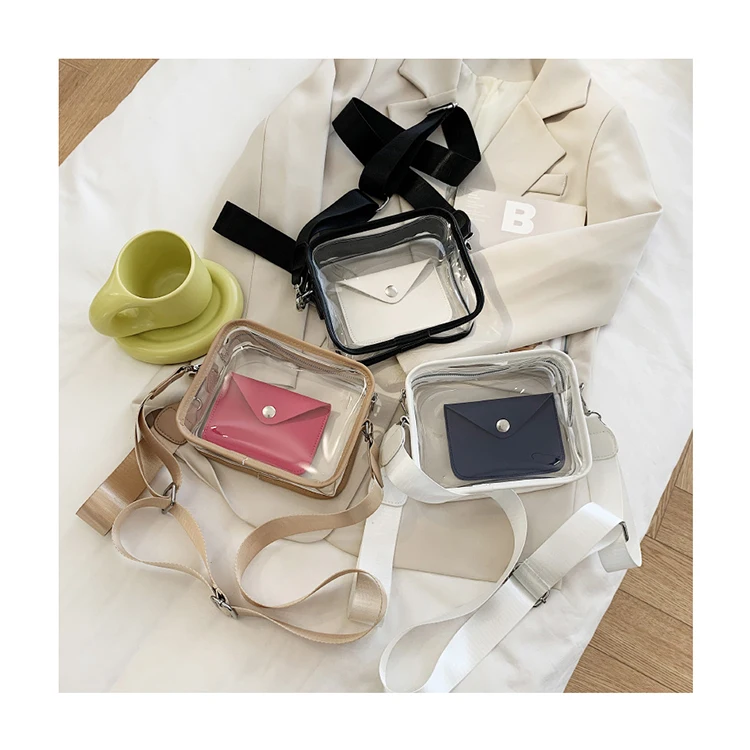 

Transparent Bags Female Summer New Small Square Bags Wide Shoulder Strap Korean Fashion PVC Jelly Bags Women Clear Crossbody Sac