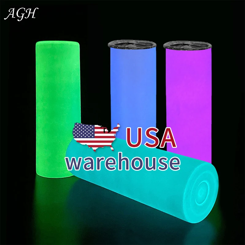 

USA Warehouse 20oz Blank Skinny Straight Stainless Steel Glow In The Dark Sublimation Tumbler With Straw And Lid
