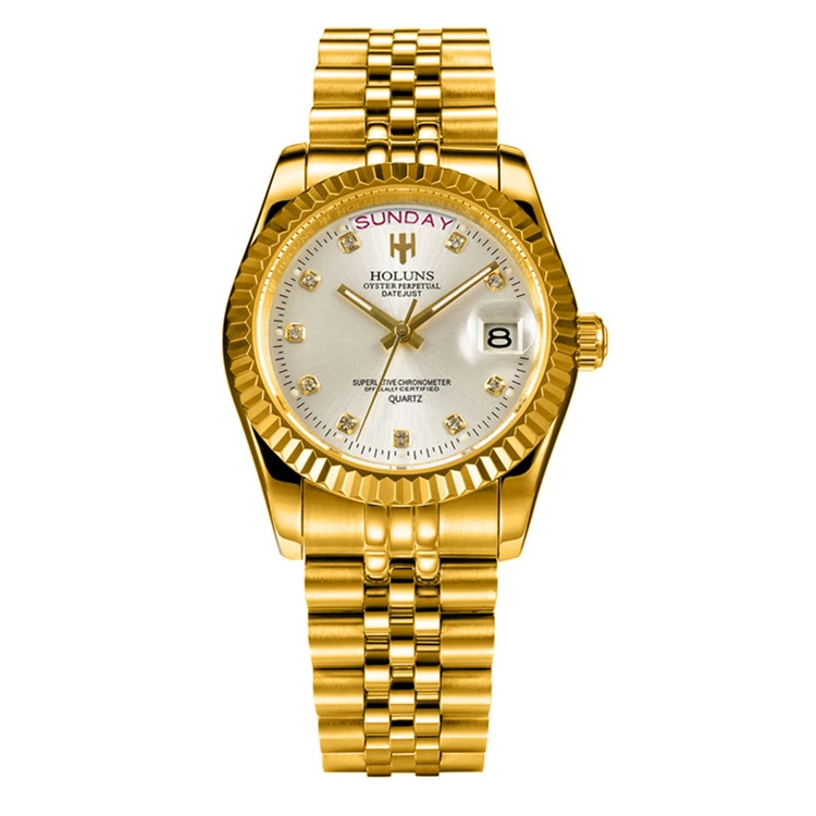 

HOLUNS HLS001 MIYOTA Men Watches Luxury Top Brand Gold Diamond Role Quartz Stainless Steel Calendar Relogio Masculino Wristwatch
