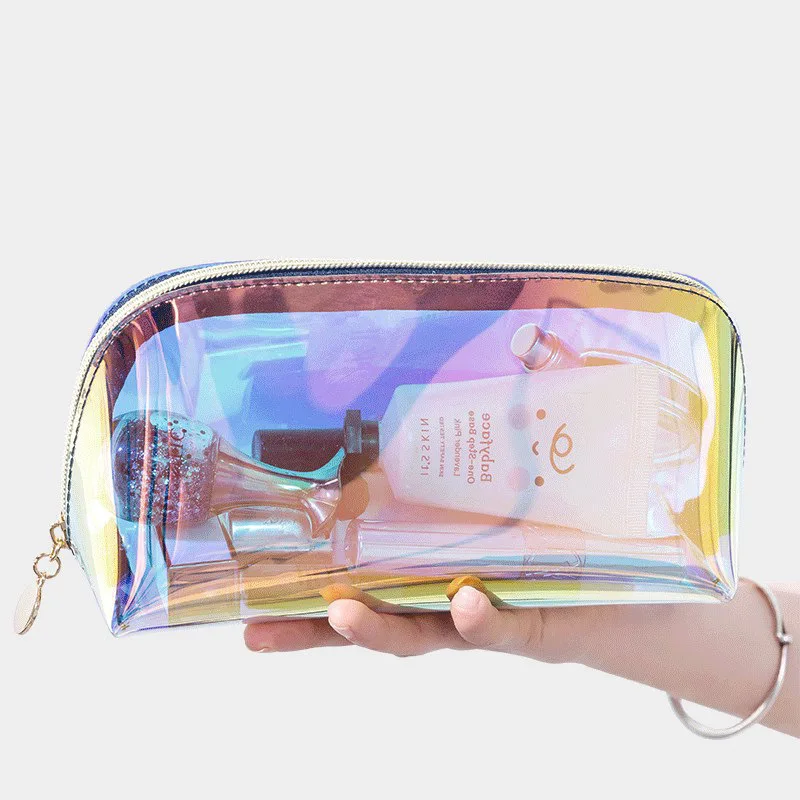 

Top Seller Travel Waterproof Laser Transparent Cosmetic Bag Holographic Tpu Zipper Women Handbag, Travel waterproof holographic makeup bag