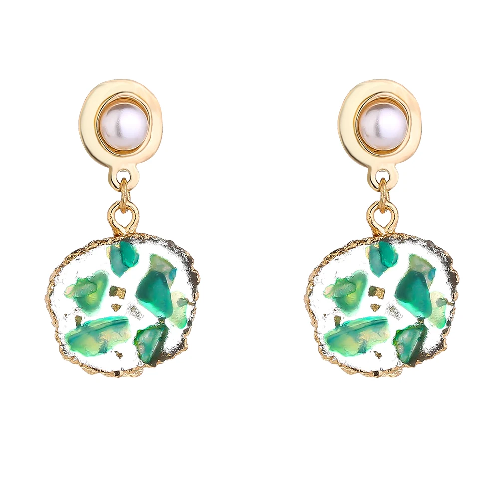 

Fresh Green Drusy Quartz Earrings With Bread Beads Elegant Ladies Jewelry