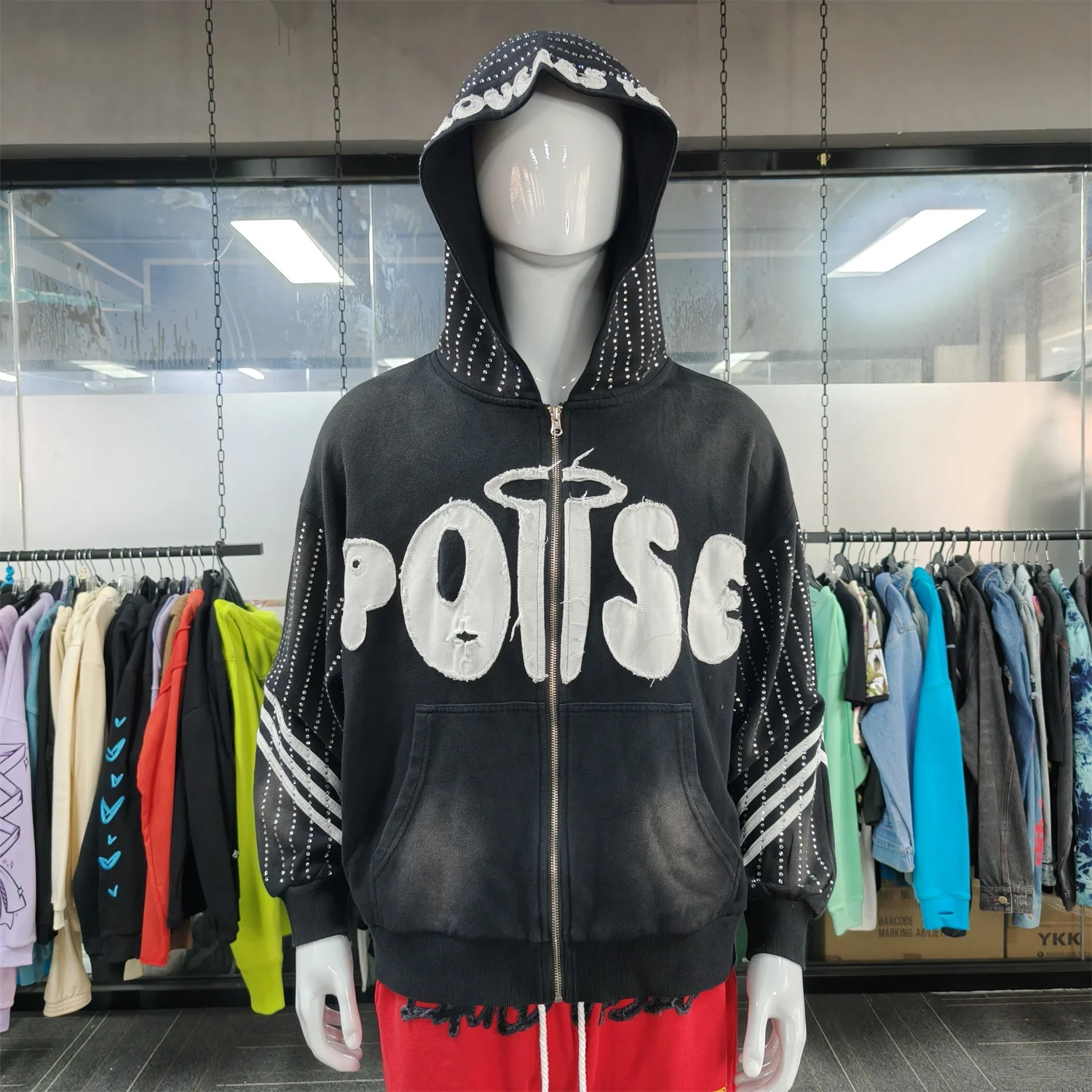 Embroidered Heavyweight Streetwear Applique Patch Zip Hoodie