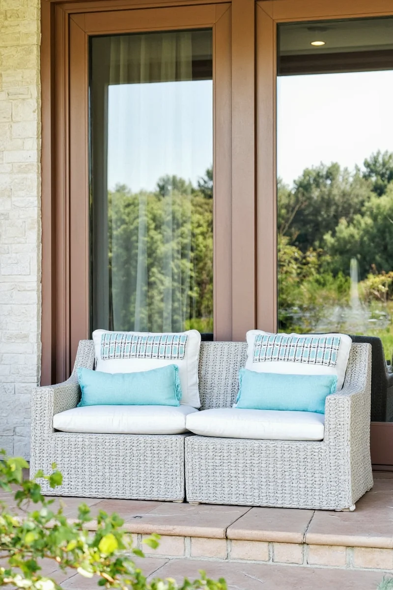 Adirondack chairs on a sunny front porch