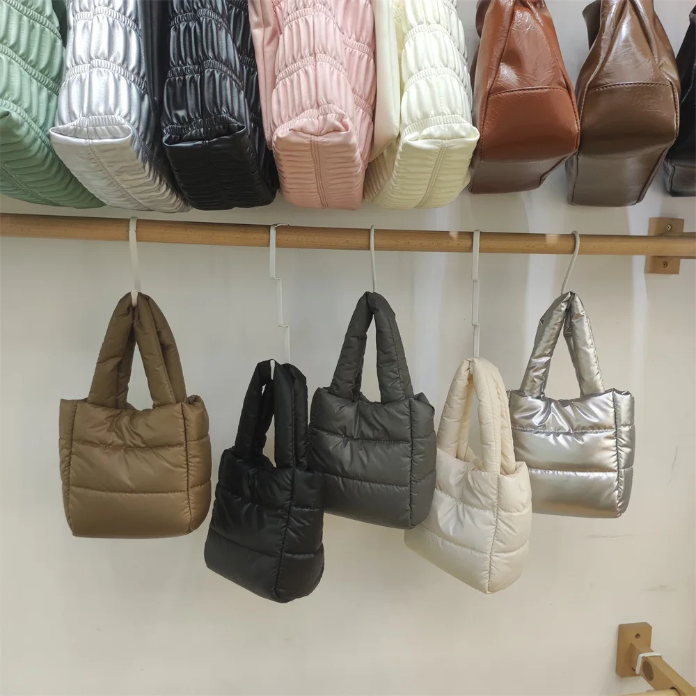

New Quilted Puffy bag Female Small Tote Bag Puffer Design Cotton Down Lady Handbags Puffy Bag Women
