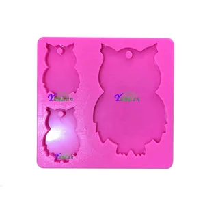 Image of S239 shiny silicone owl keychain mold resin animal family Silicone key chains mold