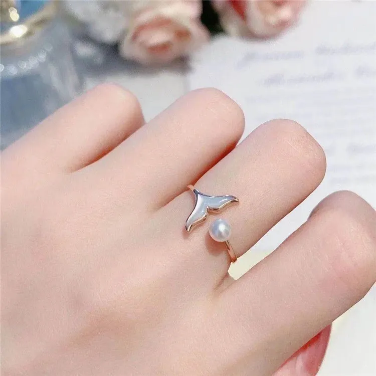 

S925 Sterling Silver Fishtail Freshwater Pearl Ring For Lady Open Ring Wholesale, As pic shown