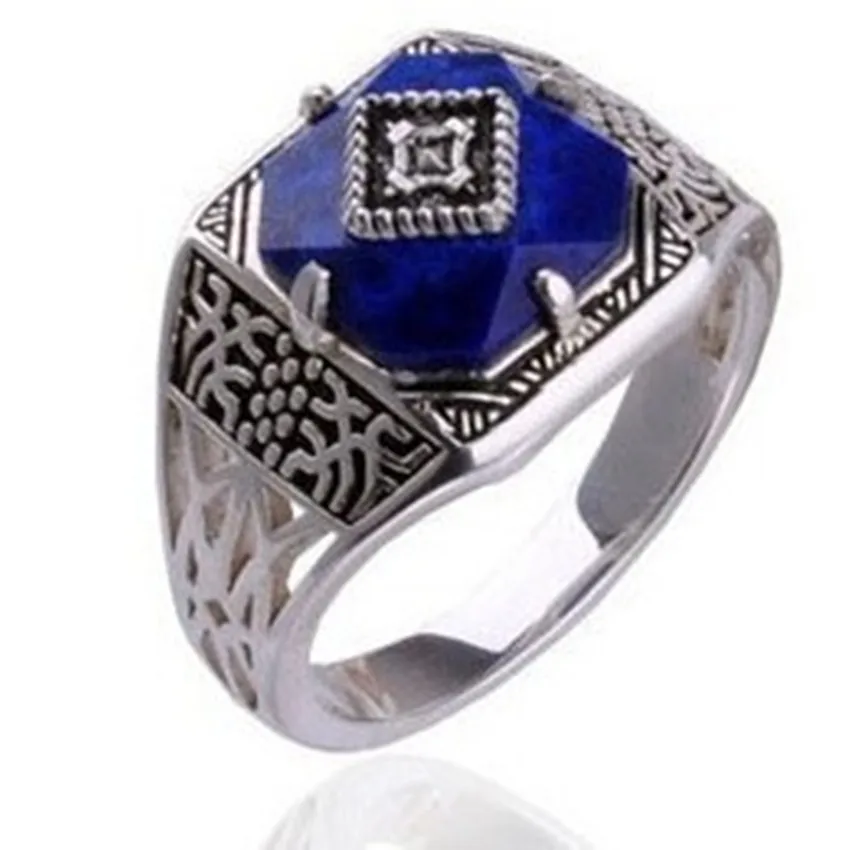 

Moives Jewelry Vintage Damon Ste Elena Punk Rings Lapis Lazuli Blue Crystal The Vampire Diaries Ring For Fans