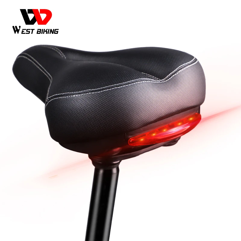 

WEST BIKING Bike Saddle Memory Foam Padded Leather Bicycle Seat Cushion With Taillight Waterproof Mountain Sport Bicycle Saddle