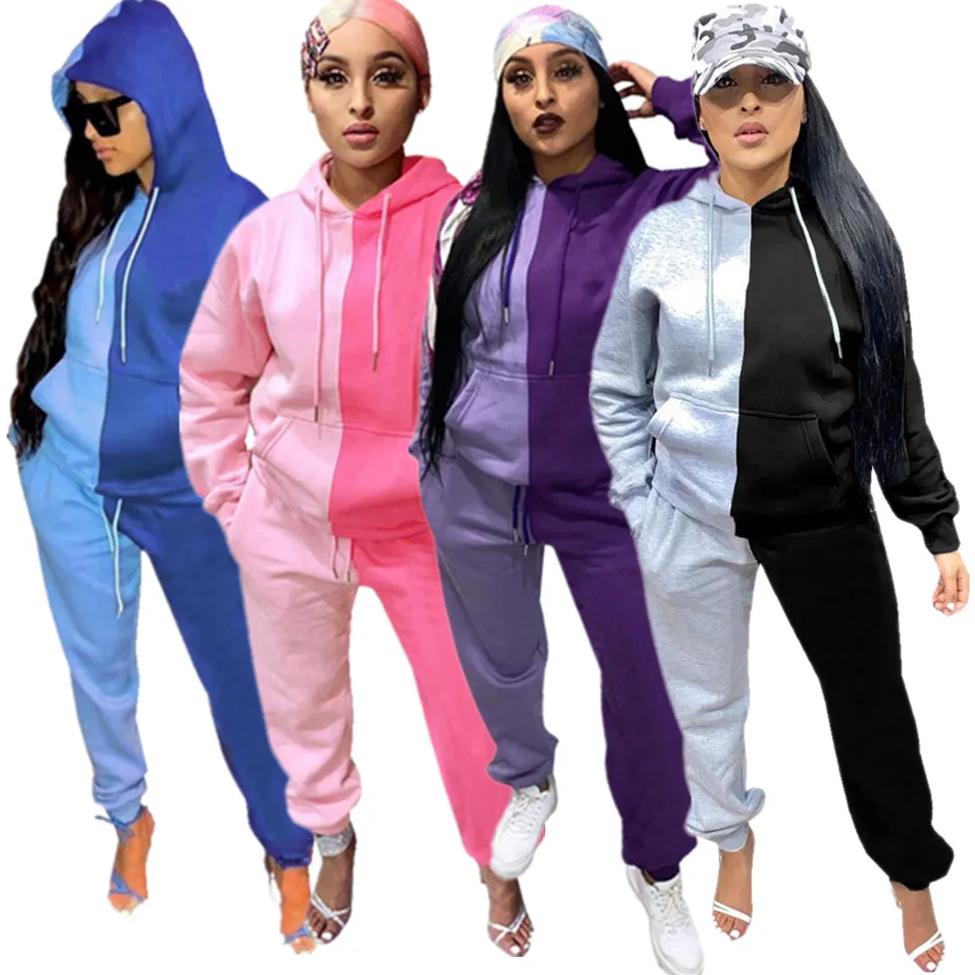 

237 Sporty Color Hoodie Pink Fall Clothing Jogging Sweat Pants Tracksuits Women Jogger Suit Two Piece Sweatsuit Set, Pink, purple, gray, blue