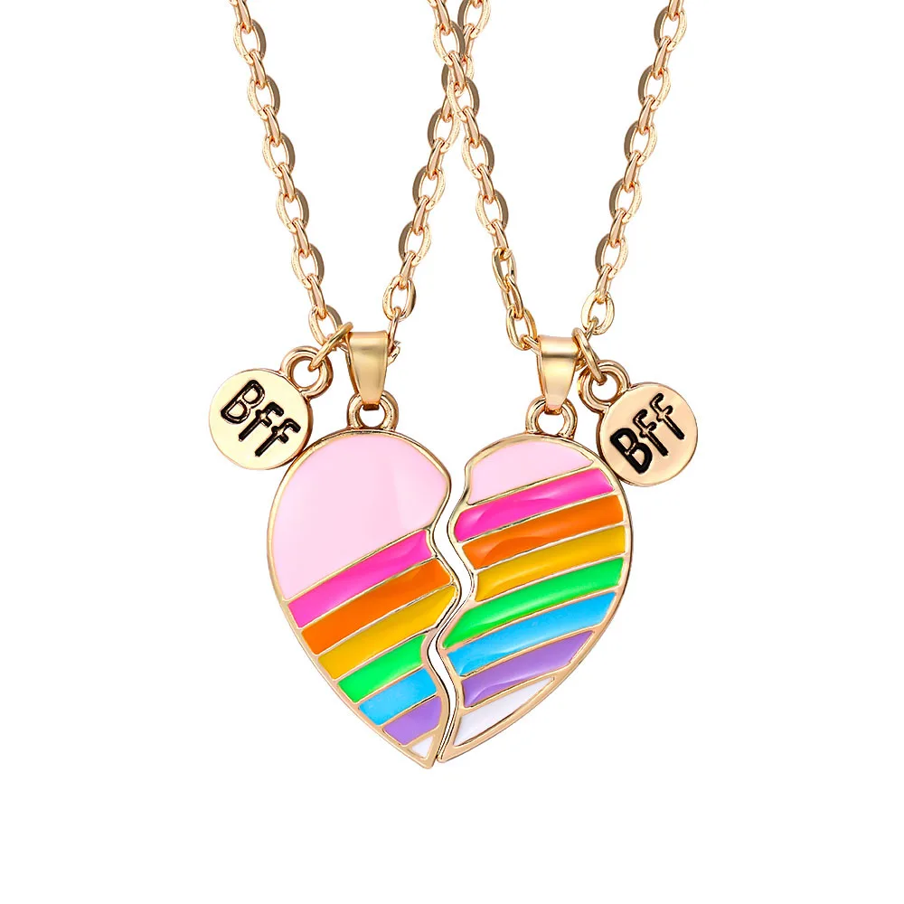 

NUORO Rainbow Enamel Best Friends Half Heart Pendant Necklace for Children Friendship Gift Girls BFF Necklace For 2