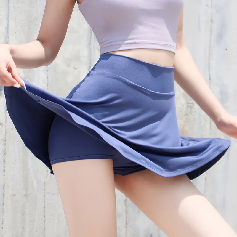 

Summer New Badminton Tennis Half-length Pleated Skirt Yoga Sport Shorts Yoga Skirt, Black,purple,pink,blue, light blue