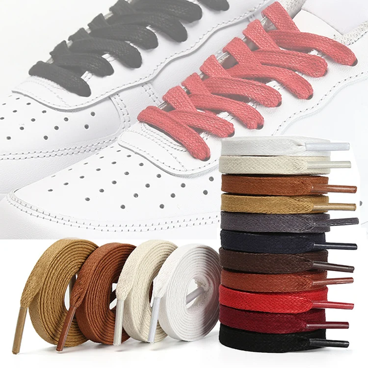 

Manufacturers Wholesale 8mm Wide 11 Color Waxed Flat Casual Shoes Lace for Sports Sneakers