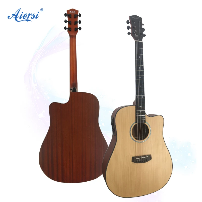 Wholesale Cheap Price 41 Inch Acoustic Electric Guitar Custom Brand Dreadnought Solid Spruce Top Cutaway Folk Musical Instrument