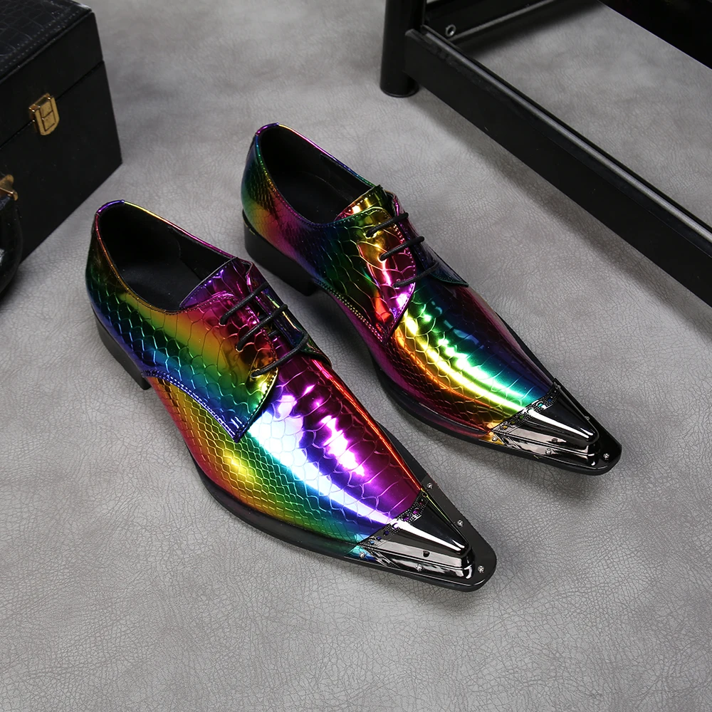 

NA222 Colorful Pattern Wedding Prom Male Oxfords Shoes Men Party Leather Shoes Metal Pointed Toe Formal Dress Shoes