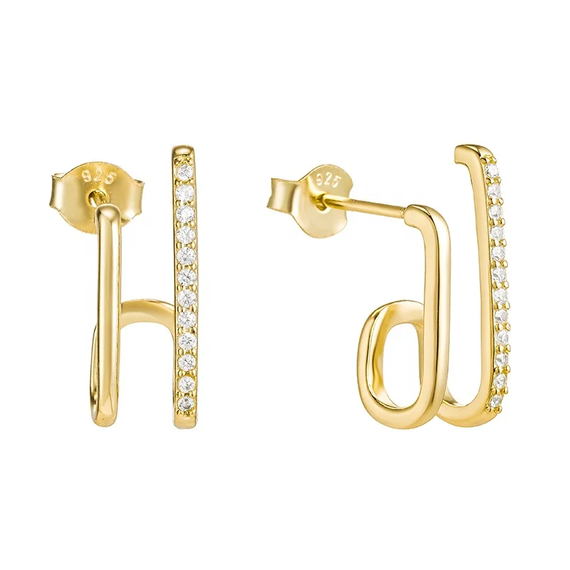 

Gemnel fashion jewelry 925 sterling silver 18-karat gold diamond huggie cz ear climber earrings