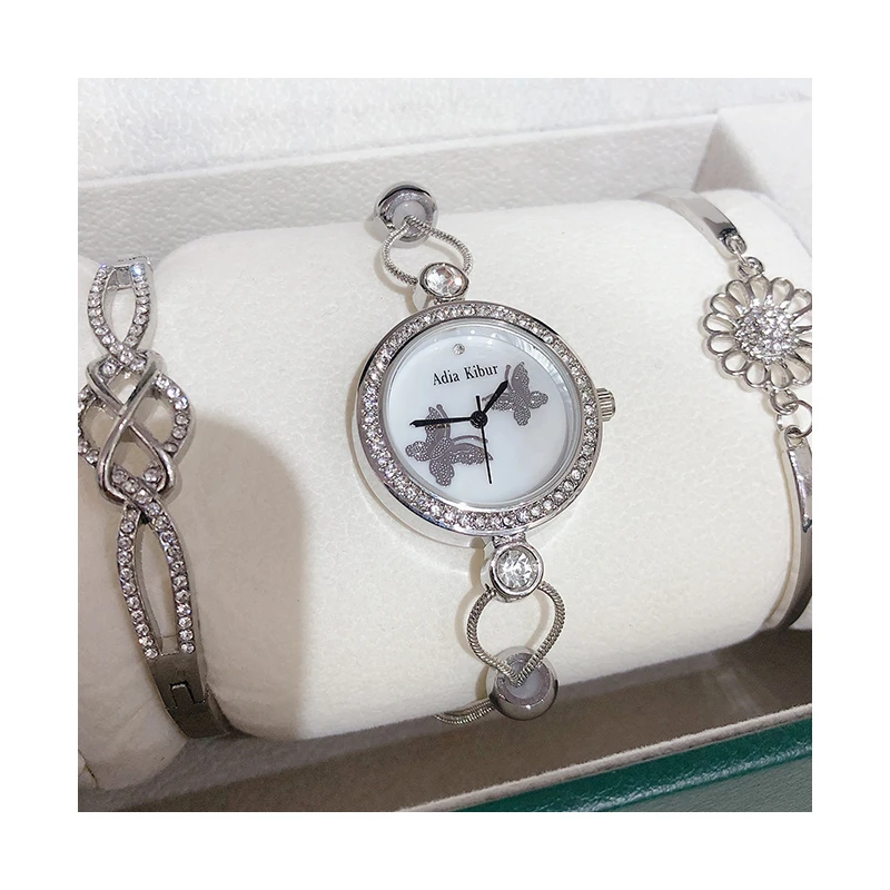 

2021 High Quality Alloy Ladies Watch and Bracelet Set Simple Ladies Quartz Watch Gift Set, Picture shows
