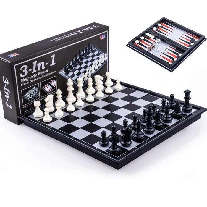 

3 in 1 Magnetic Chess Game Kids Toy Set Backgammon &Chess & Checkers chess board magnetic, Picture
