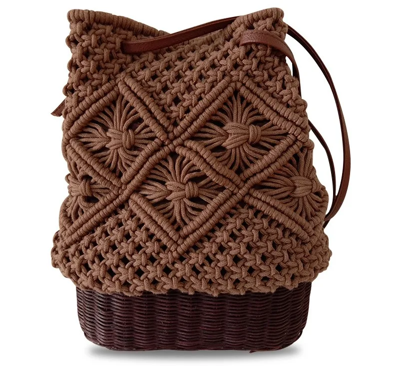 

Woven Bag for Women Cotton Rope Handbag Beach Drawstring Shoulder Bag Gift for Lover