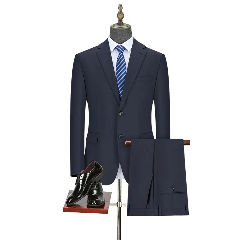 

Two Button Flat Lapel Collar Men Suits 2 Pieces Navy Blue Men's Suits for Men