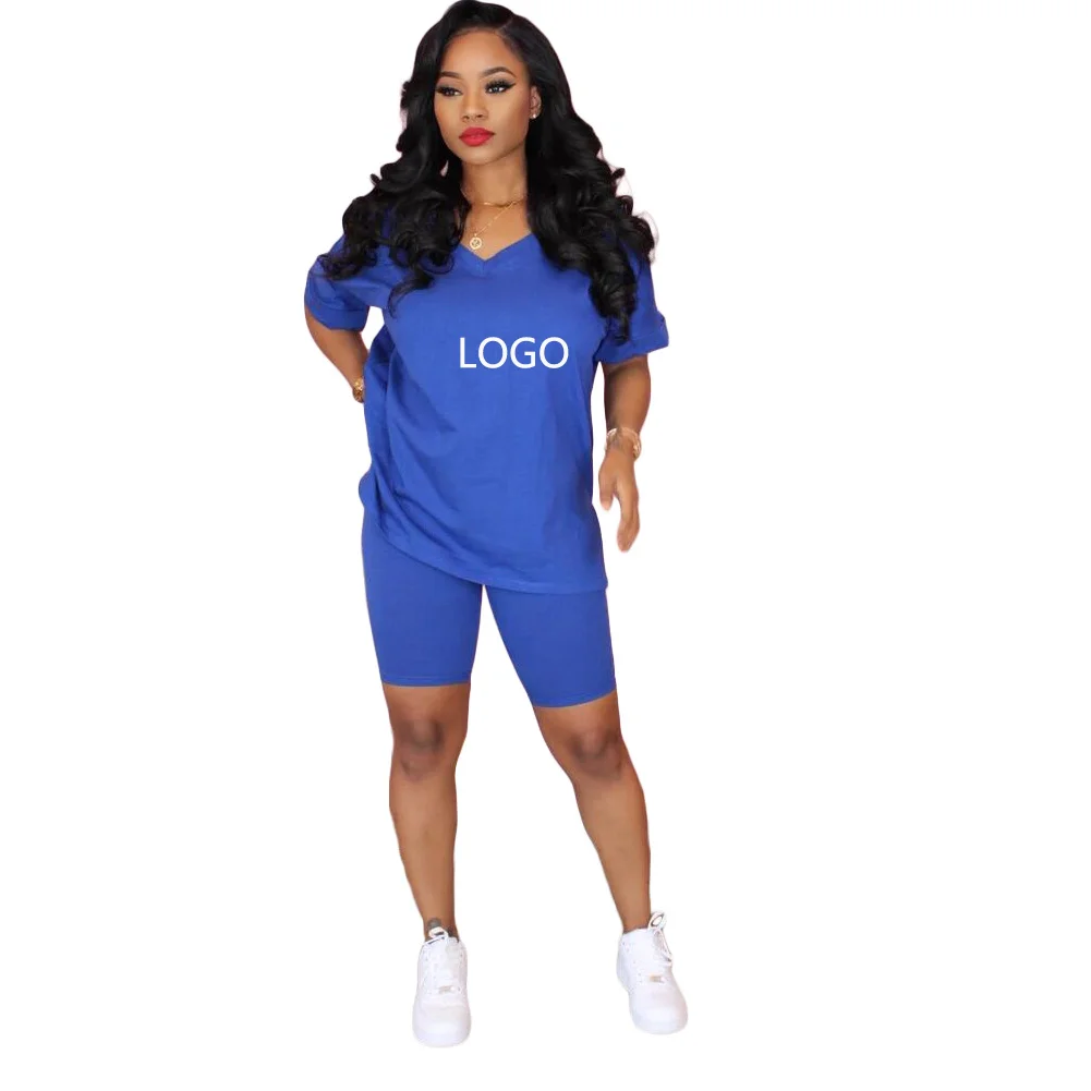 

Custom Logo Trending Summer 2021 Women Clothing Outfits 2 Piece Sets Biker Short Set