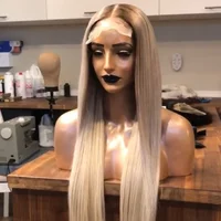 

ombre sliver long straight hair High Quality Lace Frontal Wig With Baby Hair High Quality Brazilian Human Hair Lace Front Wig