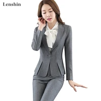 

Lenshin 2 Pieces Set Women Business Suits Formal Office Lady Uniform Design style Gray pant Suit New Women Work Wear Blazer
