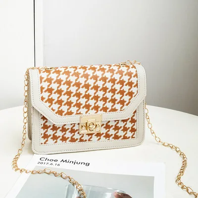 

B-041 2020 printed plaid lock chain mobile phone bags single shoulder diagonal cross color beauty bag for ladies, 4 colors