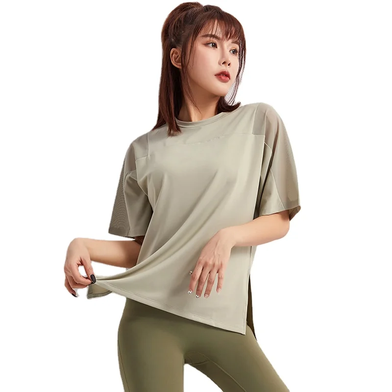 

women's short-sleeved loose-fitting casual shoulder-spray fitness blouse running fast dry yoga suit new sport T shirt
