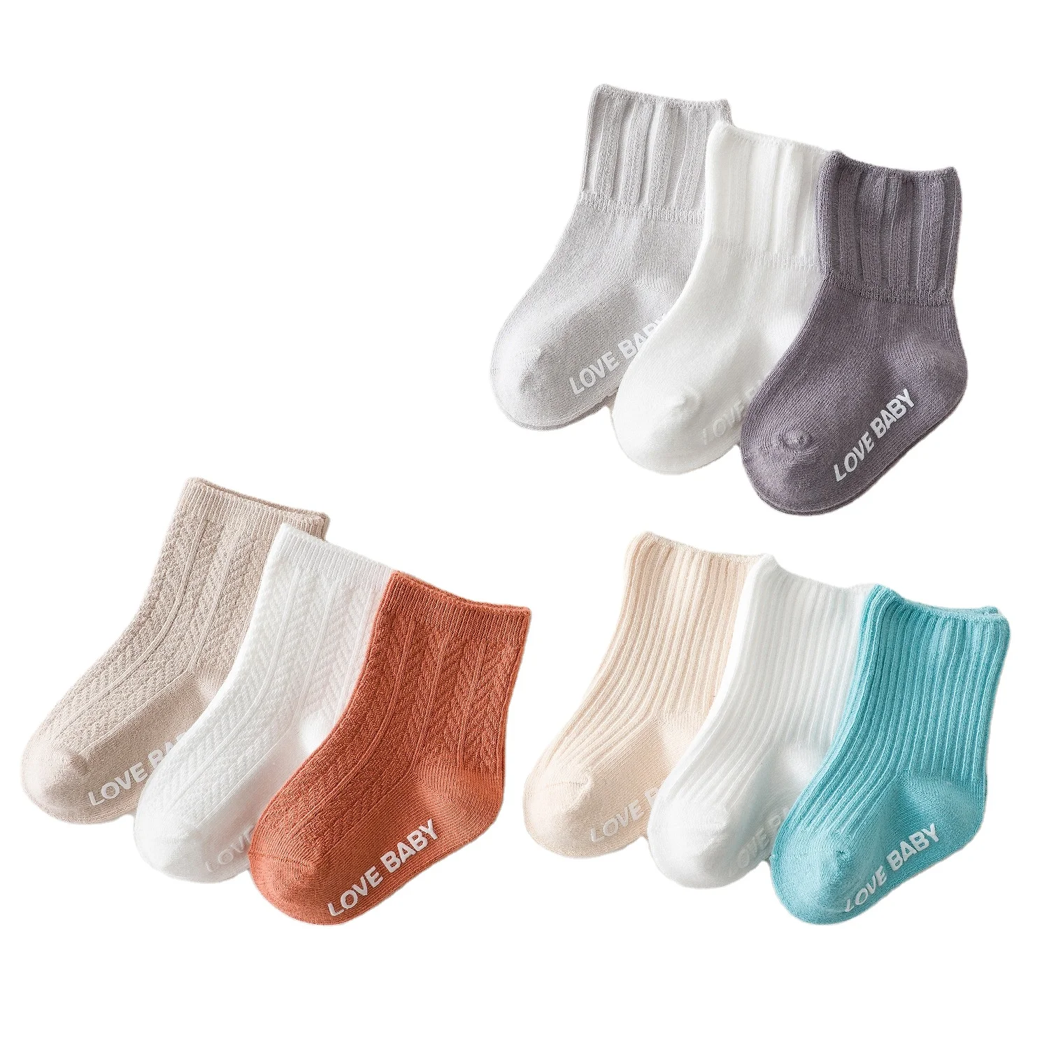 

Toddler Ankle socks With Grips are Spring and summer thin children's solid color non-slip hand-sewn breathable baby socks, As shown