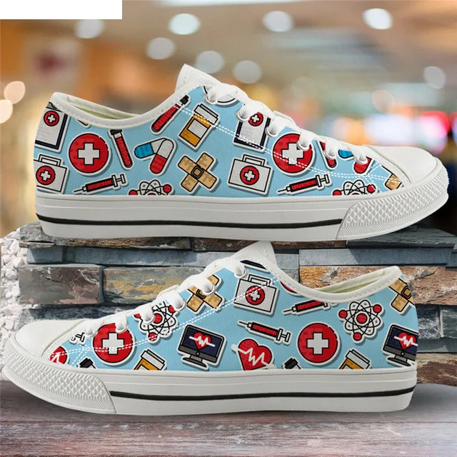 

Mass Customization Cartoon Medicine Chest Print Ladies Canvas Shoes Women 's Fashion Sneakers White Casual Canvas Plain Shoes, Customized color