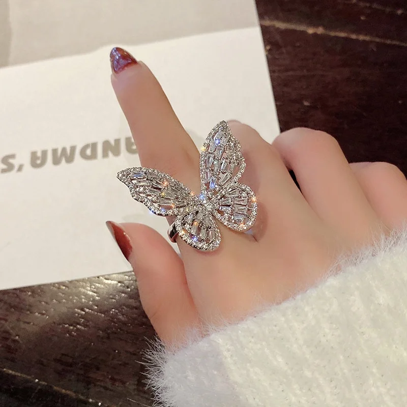 

2021 new full crystal rhinestone bow open index finger ring female