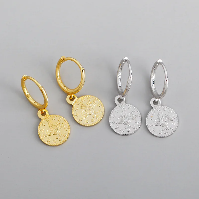 

ROMANTIC NEW 925 Sterling Silver Coin shape light luxury fashion hoop earrings for women