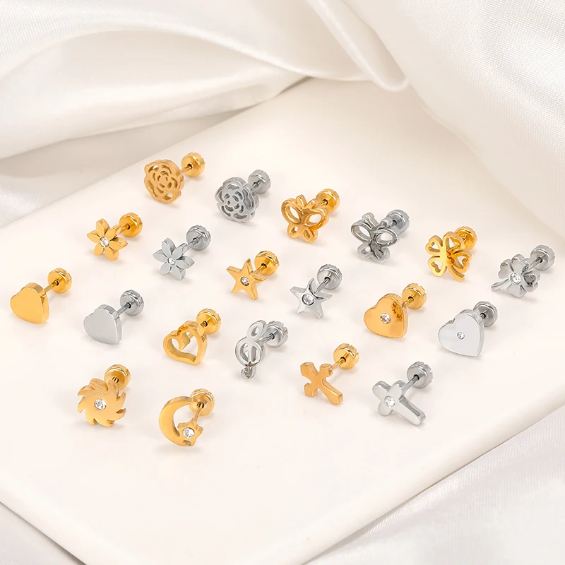 

Gold Plated Stud Earrings Baby Girl Style Surgical Steel Kid Ear Studs