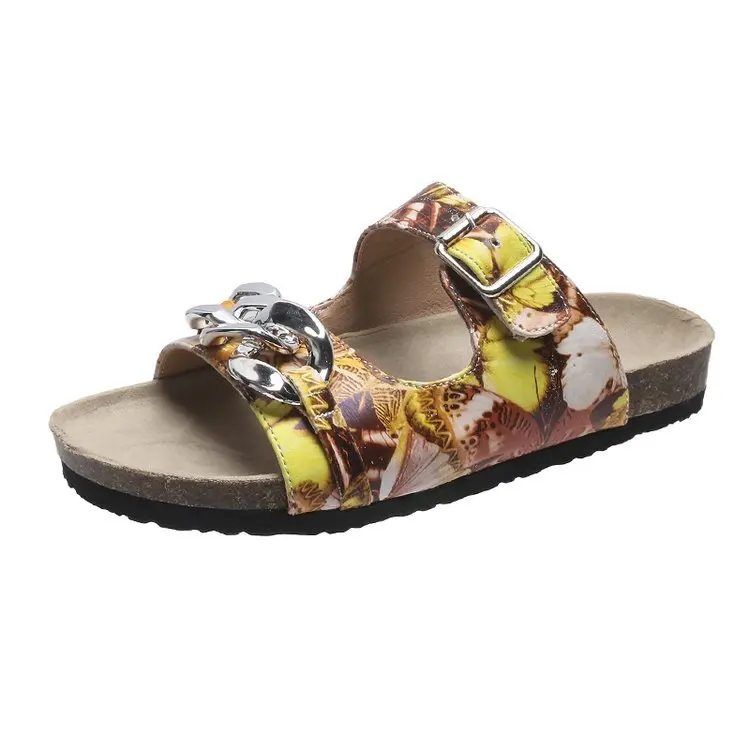 

2021 New Summer Double Buckle Bling Bling Slippers Flat Platform Sandals for Women