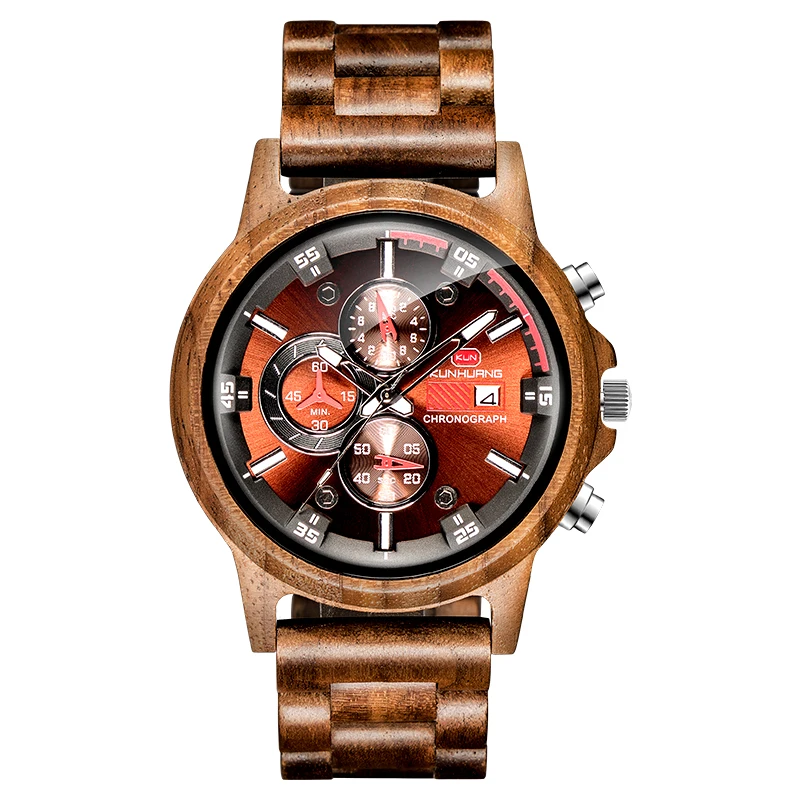 

OB Jewelry OEM Dropshipping Custom Anniversary Gift Engraved Wooden Men Watch Customized Round Wood Watch