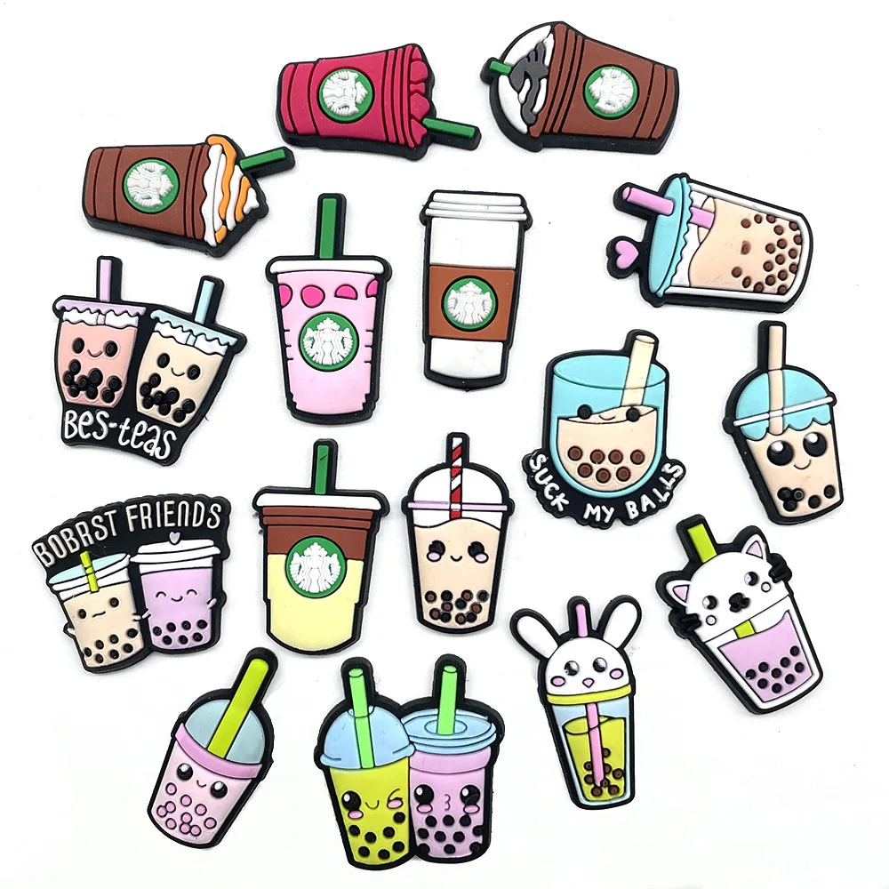 

Bubble tea New Arrival PVC Rubber Croc Charms Mexican Inspired Croc Shoe Charms Decoration Wristband Accessories Birthday Party, As picture