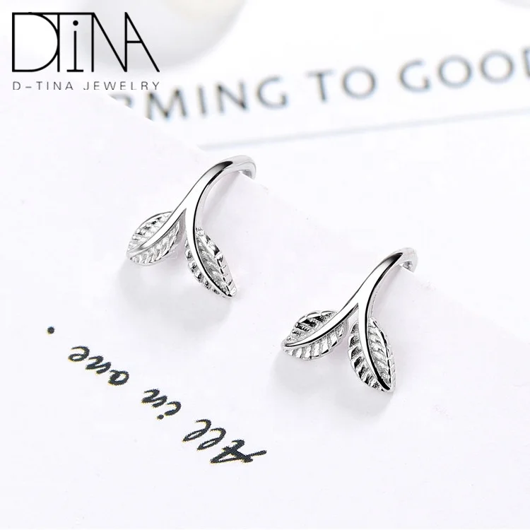 

DTINA 925 Sterling Silver Earrings Small Fresh Leaves Sprouting Earrings