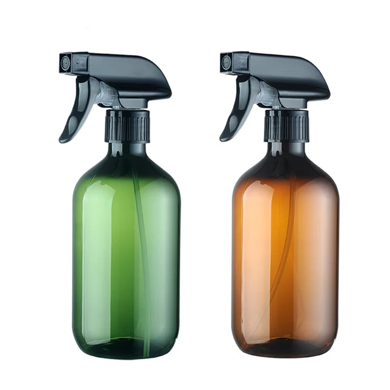 

Wholesale 300ml500ml empty amber green pet plastic liquid soap bottle with black trigger spray cap