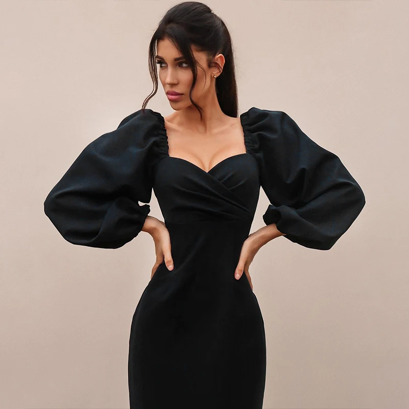 

2020 new arrival long sleeve dress elegant ladies women party club clothing solid bodycon girls casual dress