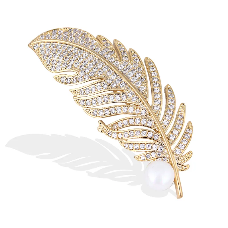 

JW-52/55 Fashion Women Men Clothing Accessories Jewelry Pins Brooches Jewelry Atmospheric Rhinestone Alloy Feather Leaf Brooch, Picture colors