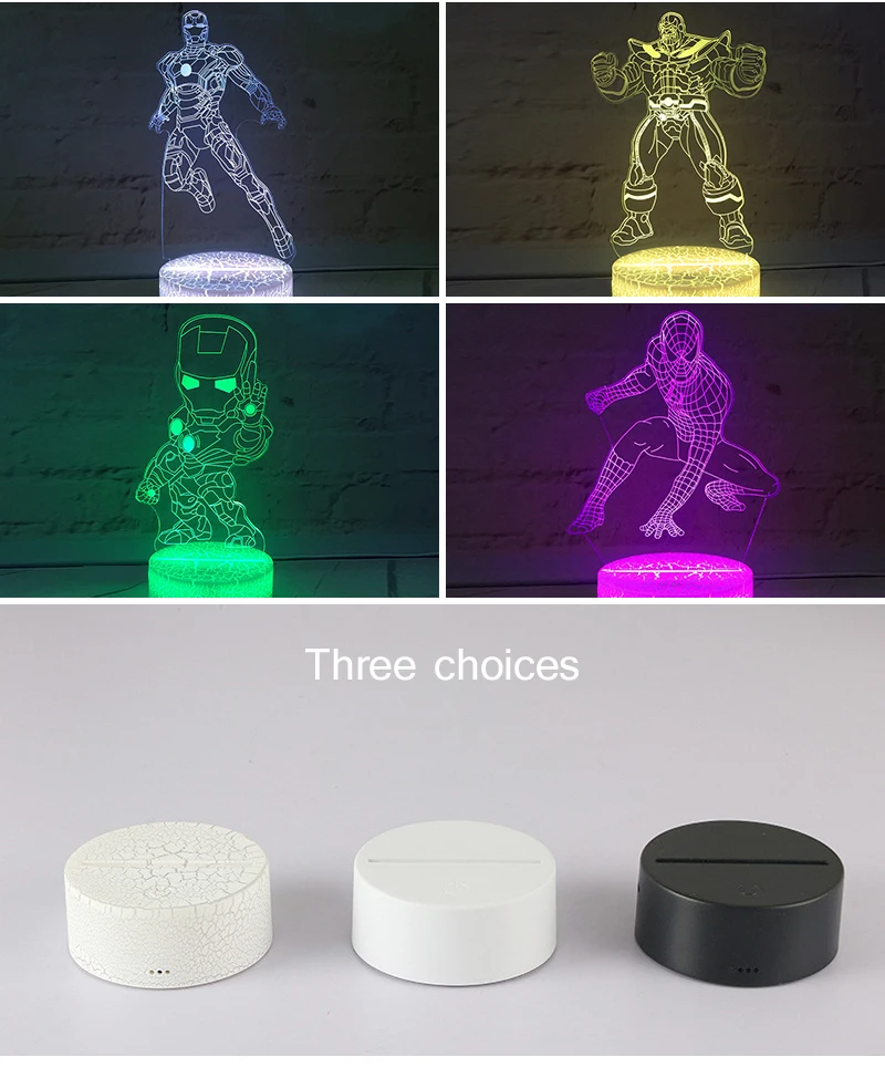 Creative 3D marvel iron man rechargeable LED small night lights Xmas Toy Gift  for boys