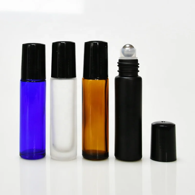 

4ml 6ml 8ml 10ml steel roller ball perfume essential oil frosted matte black glass roll on bottle with aluminum cap