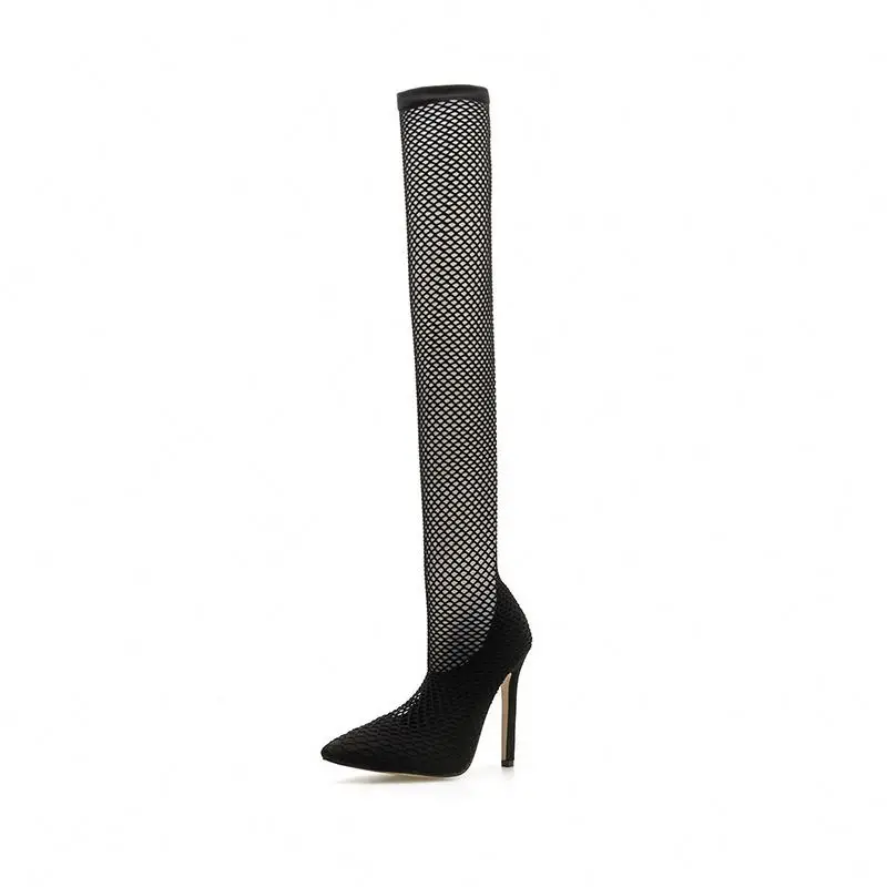

Sexy hollow socks shoes net shoes women 2020 new wild pointed stiletto shallow mouth single shoes female high heels, Black