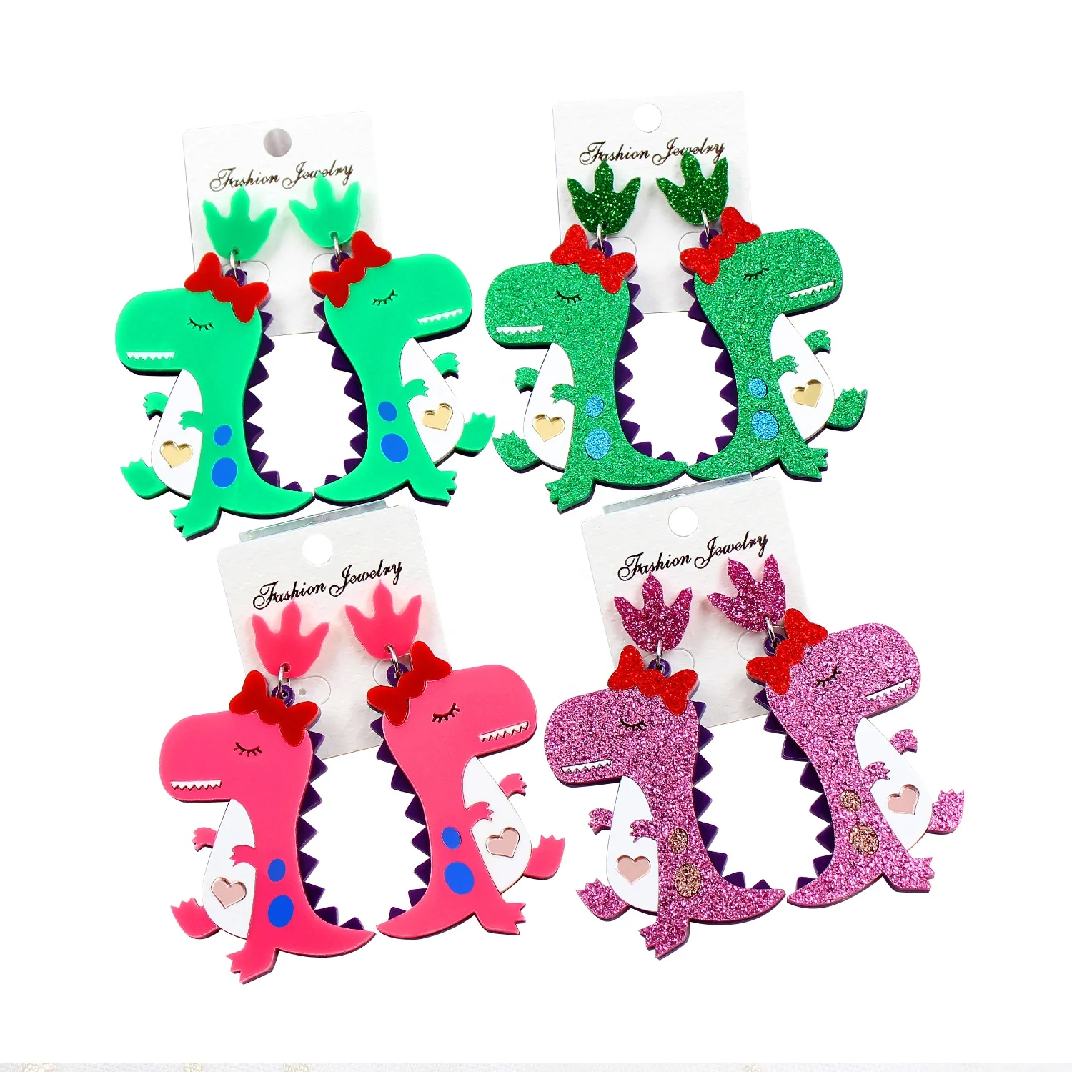 

HP019 60mm Acrylic Green Glitter Dinosaur Earrings Gift High Quality Acrylic Glitter Laser Cutout Vintage Girl Earrings