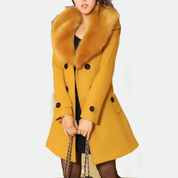 

2019 Winter Women's Large Fur Collar Woolen Coat Double-Breasted Women's Coat Woolen Coat Female Long Section, Picture